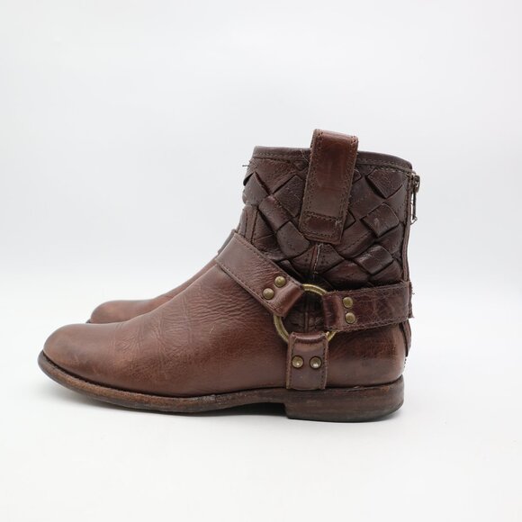 Frye Phillip Short Harness Women's 6.5 B Brown Leather Biker Riding Boots Zip - Picture 4 of 10
